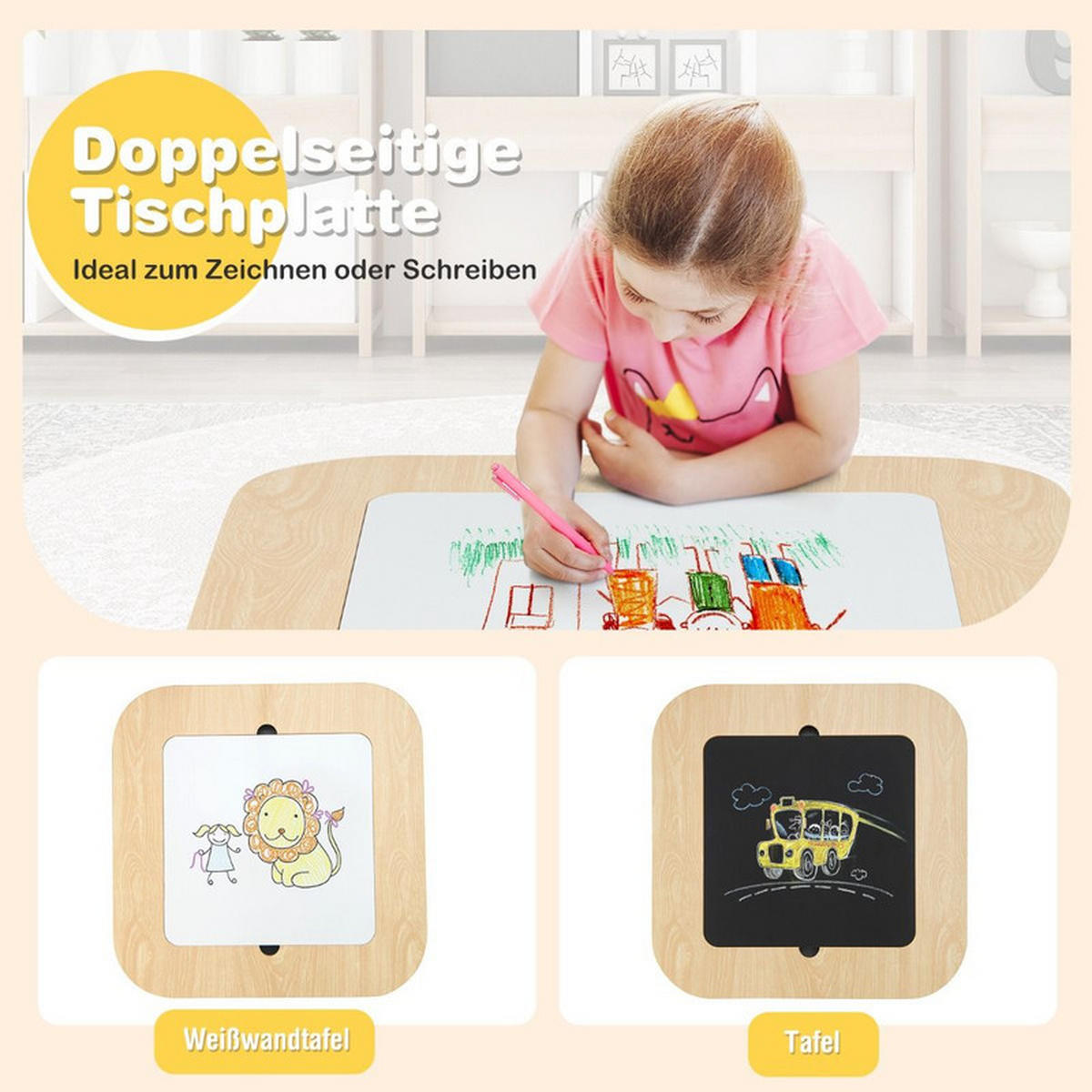 KINDERTISCH mit 2 Stühlen weiß (3-tlg) - Weiß, Holzwerkstoff (60/49/60cm) - COSTWAY