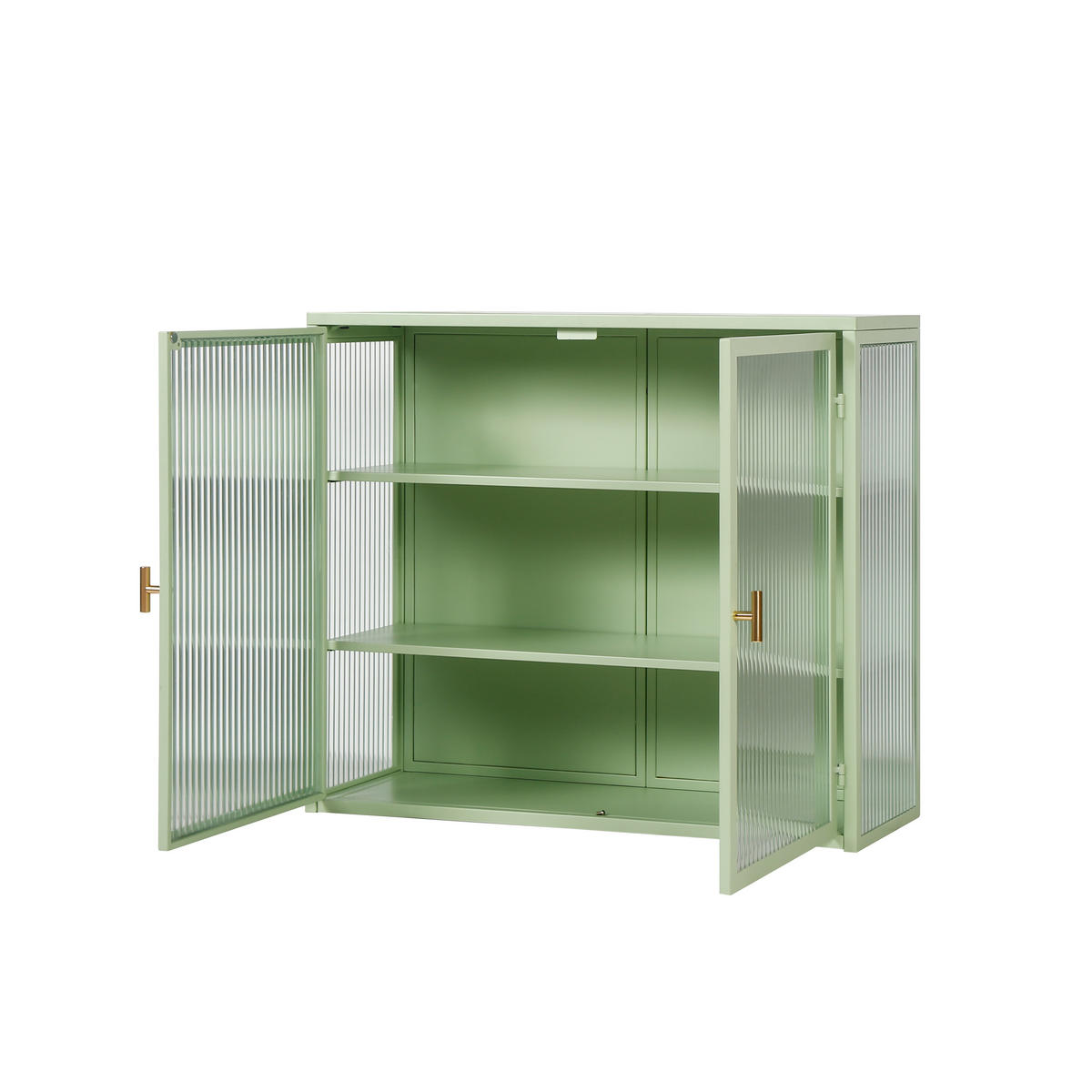 KÜCHENOBERSCHRANK 70x23x60 cm Grün aus Eisen & gehärtetem Glas mit 2 Türen & 3 Ablagen - Grün, Glas (70/60/23cm) - Modfu
