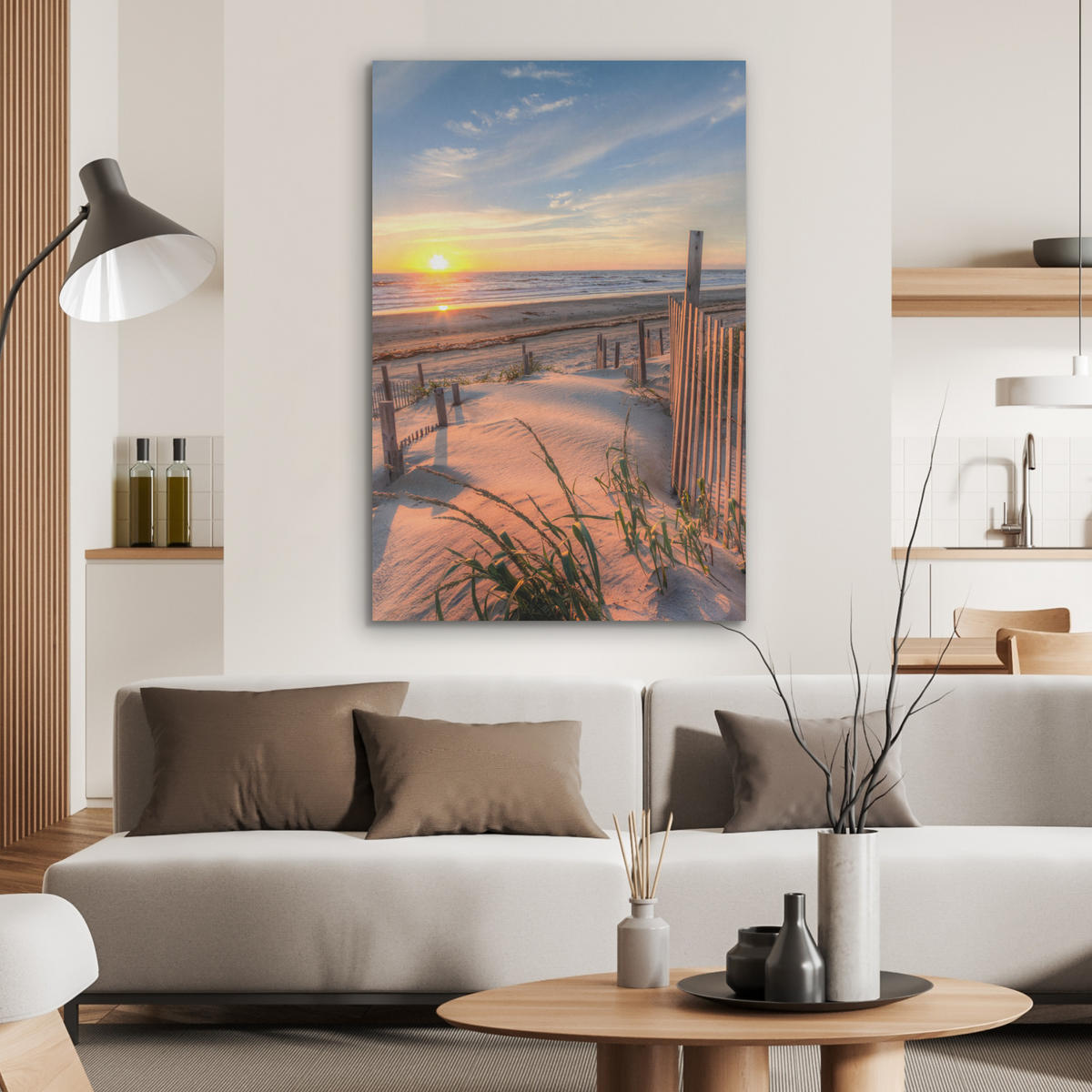 AKUSTIKPANEEL Strand - Meer - Düne - Sonnenuntergang - Landschaft 70x100 cm - Beige, Textil (70/0.9/100cm) - MuchoWow