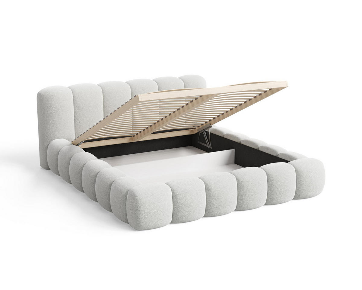 POLSTERBETT 180x200 mit Bettkasten, Lattenrost und Kopfteil, Bouclé-Stoffbezug Weiß - Weiß, Holz (180/200cm) - Chilly