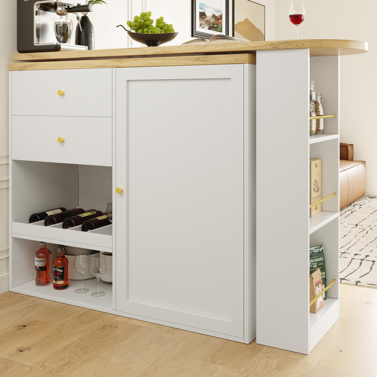 BARTISCH 105/39/102 cm Weiß drehbar aus MDF mit 4 Schubladen - Weiß, Holzwerkstoff (204/39/104cm) - OKWISH