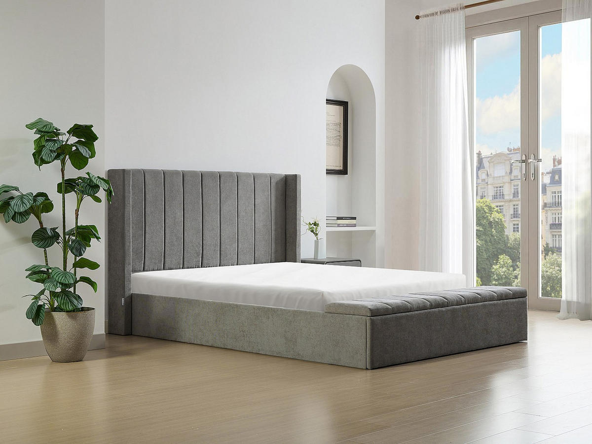 BETT mit Bettkasten - 2 Personen - Stoff - Grau - - Grau, Textil (180/200cm) - Vente-Unique