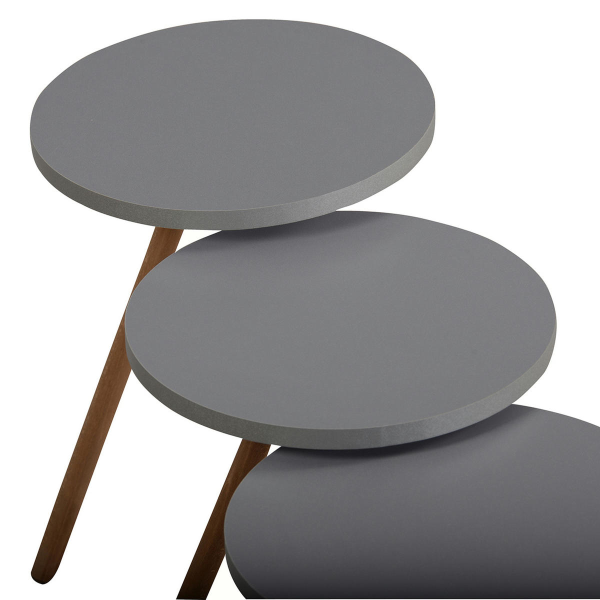 BEISTELLTISCH-SET 3 TLG. Hjørring - Naturfarben/Grau, Holzwerkstoff/Buchenholz (34/34/49cm) - [en.casa]