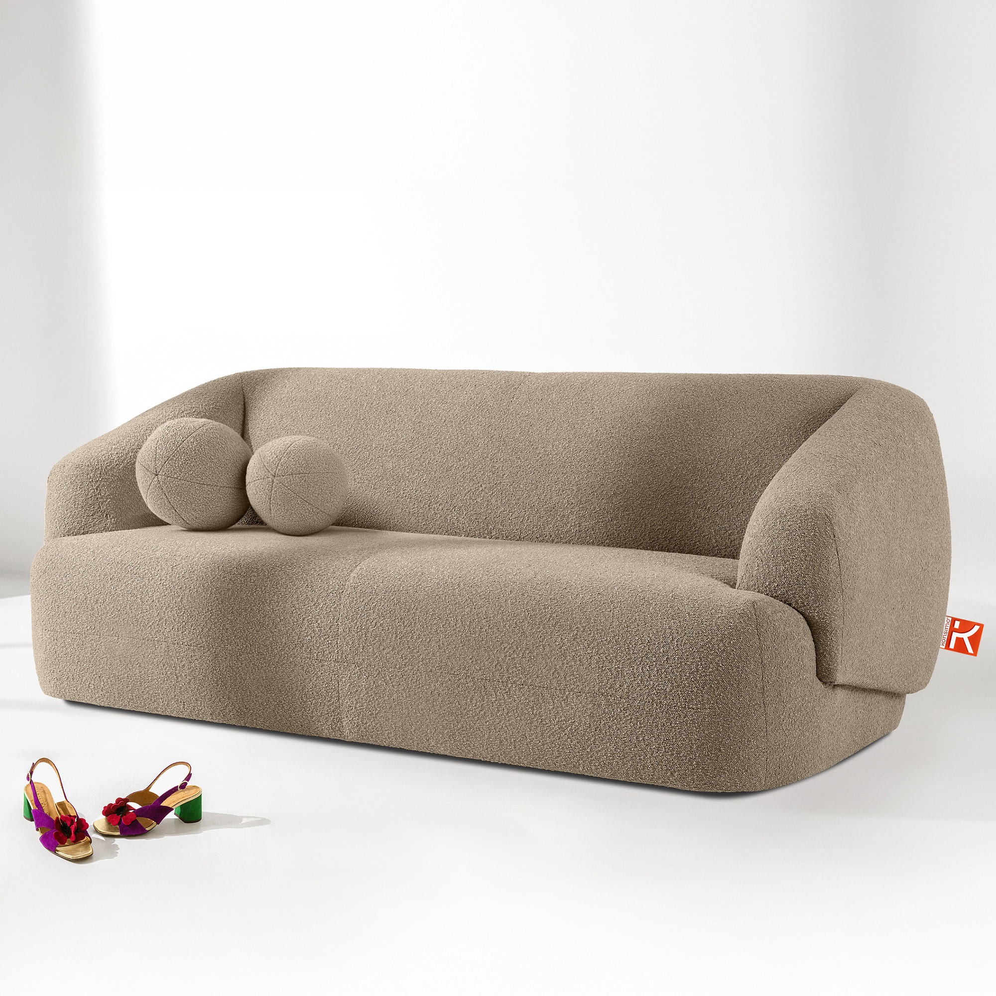 EINZELSOFA VIRA, Beige, Bouclé - Beige/Schwarz, Holz/Holzwerkstoff (210/84/100cm) - KONSIMO®