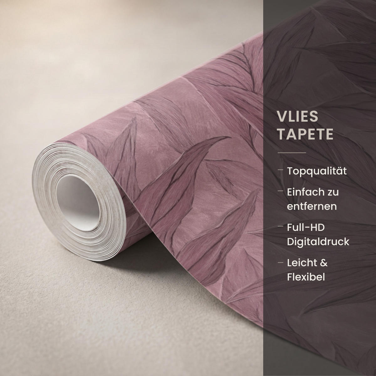 TAPETE - Blätter - Muster - Lila - 200x280 cm - Altrosa, Papier (200/280cm) - OnlyWow