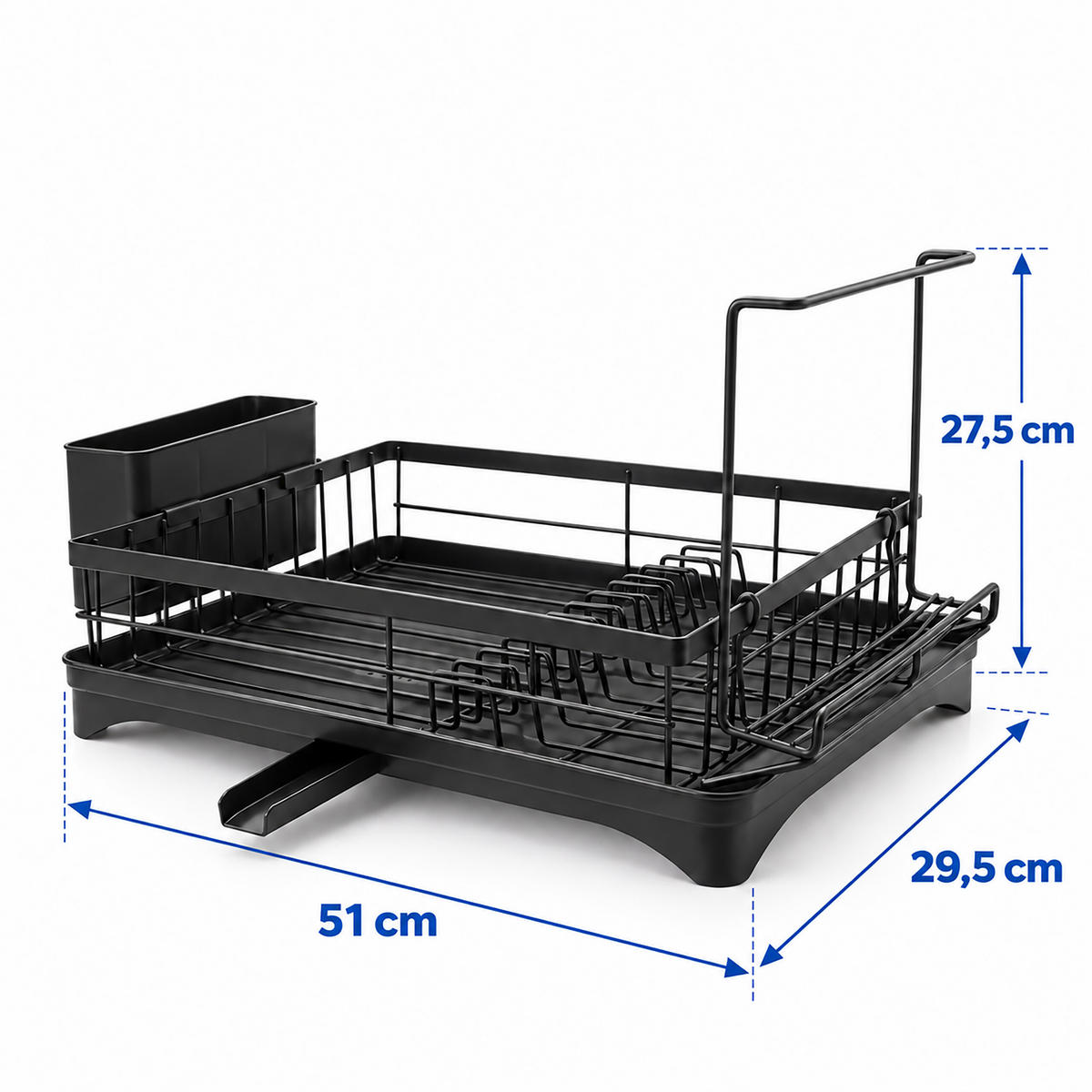 ABTROPFGESTELL Schwarz mit Abfluss und Stange 51 cm - Schwarz, Kunststoff/Metall (51/27.5/29.5cm) - Relaxdays