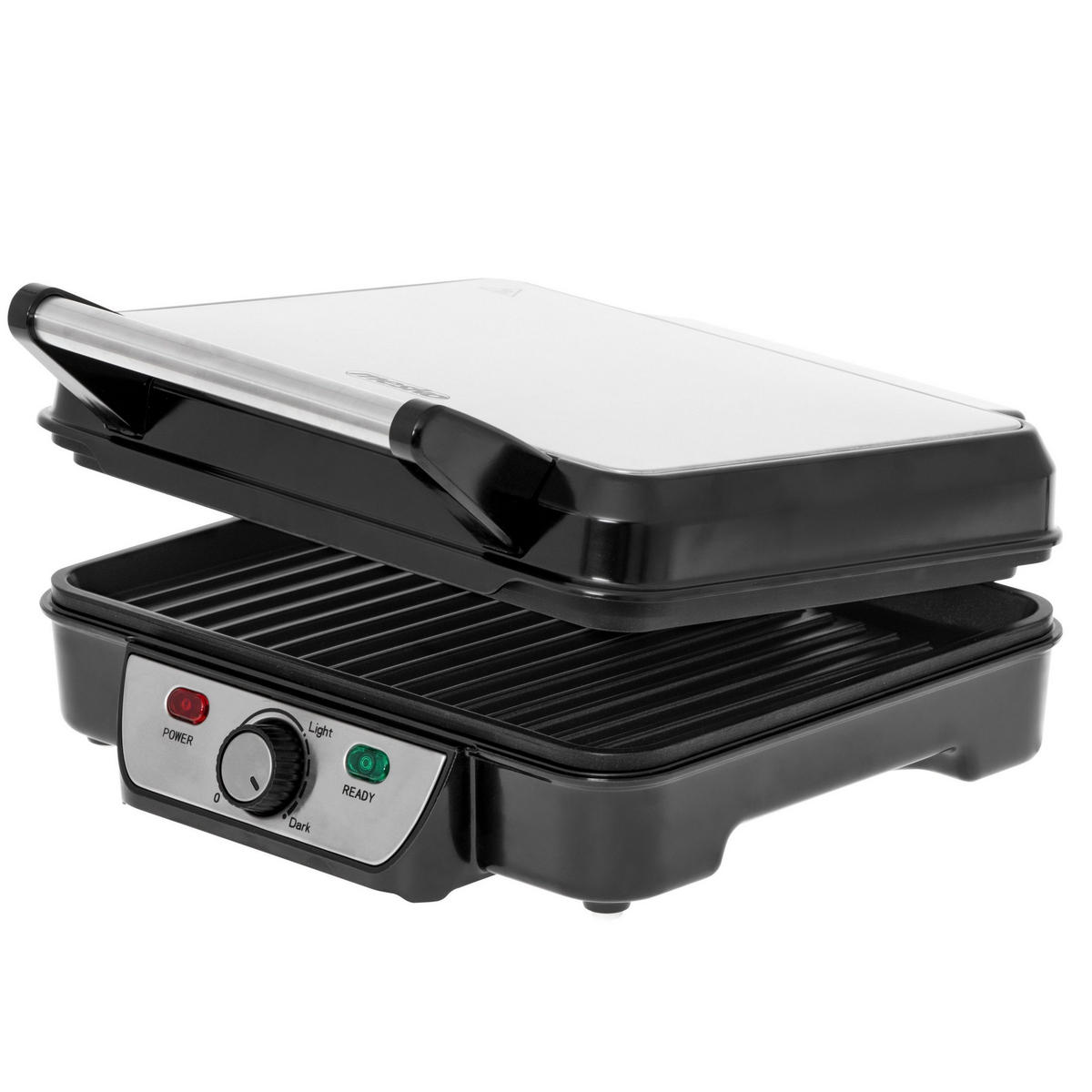 KONTAKTGRILL MS3050 2500 W Schwarz mit Antihaftplatten und 180° Öffnung - Silberfarben/Schwarz, Kunststoff/Metall (32.2/14.2/35.2cm) - mesko