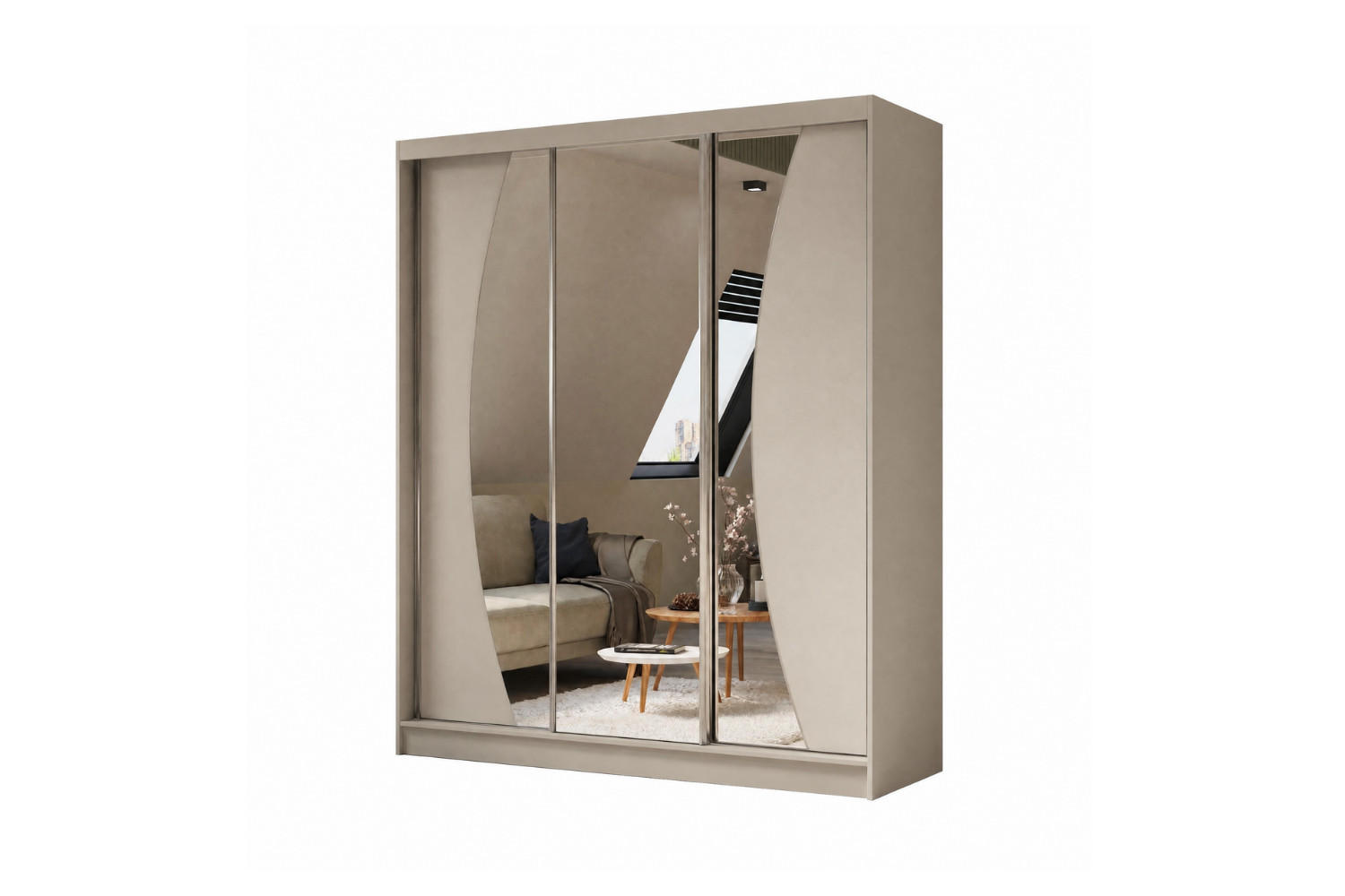 SCHWEBETÜRENSCHRANK Vex 180 cm mit Spiegel, 3-türig, kaschmir - Kaschmir, Kunststoff (180/216/61cm) - Margaret Hadas24
