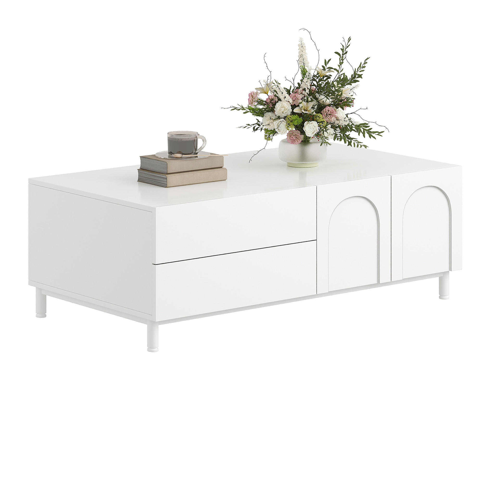 COUCHTISCH Stauraum Rechteckig Bogen Türen Modern - Weiß, Holzwerkstoff (50/100/39.5cm) - FLIEKS