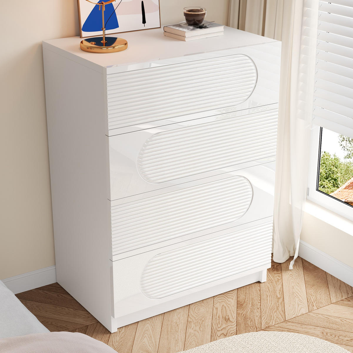 AUFBEWAHRUNGSSCHRANK 4 Schubladen Stauraum Vollauszüge Vielseitig - Weiß, Holzwerkstoff (38.5/85/60cm) - FLIEKS