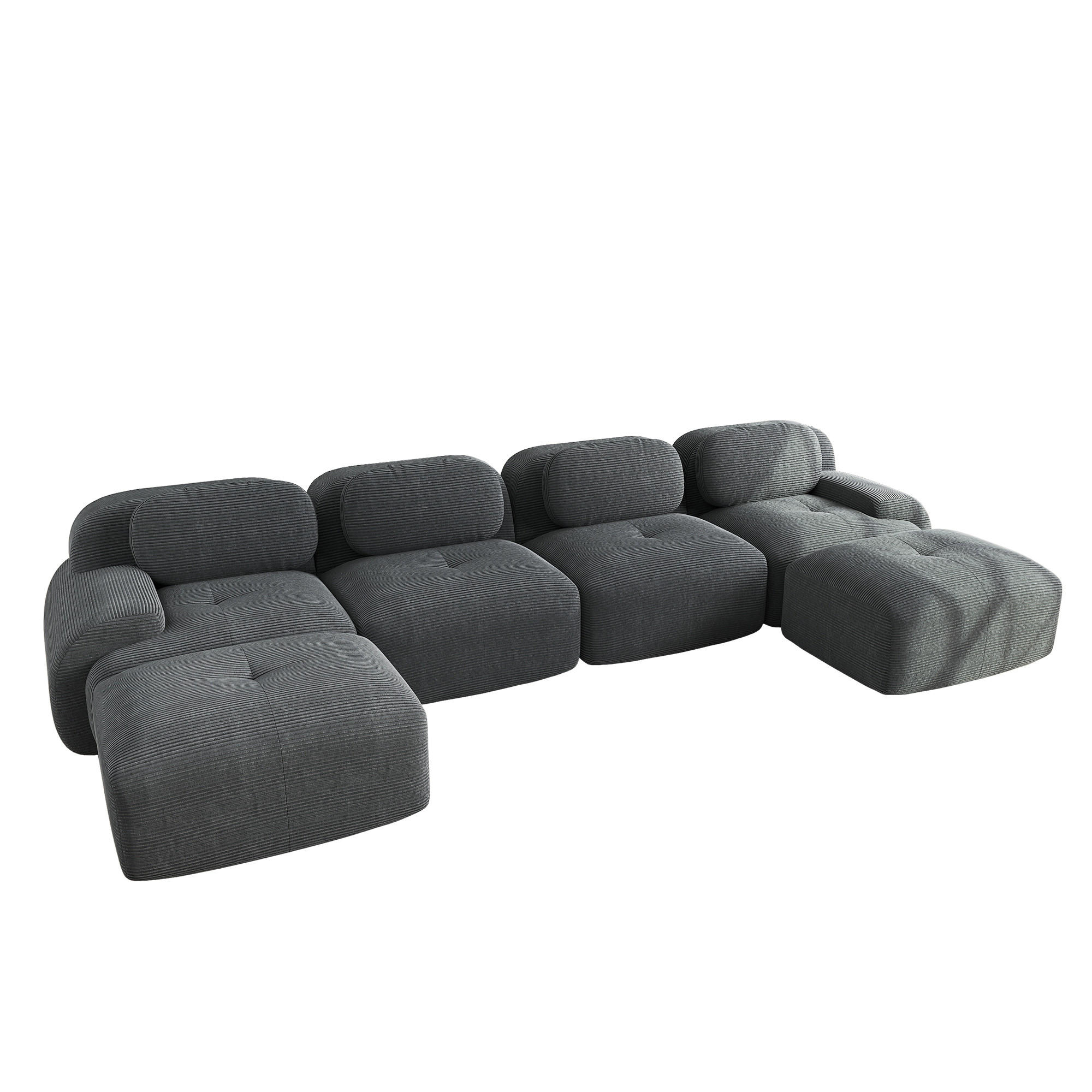 WOHNLANDSCHAFT Cord Grau montagefrei - Grau, Textil (388/75/178cm) - WISHDOR