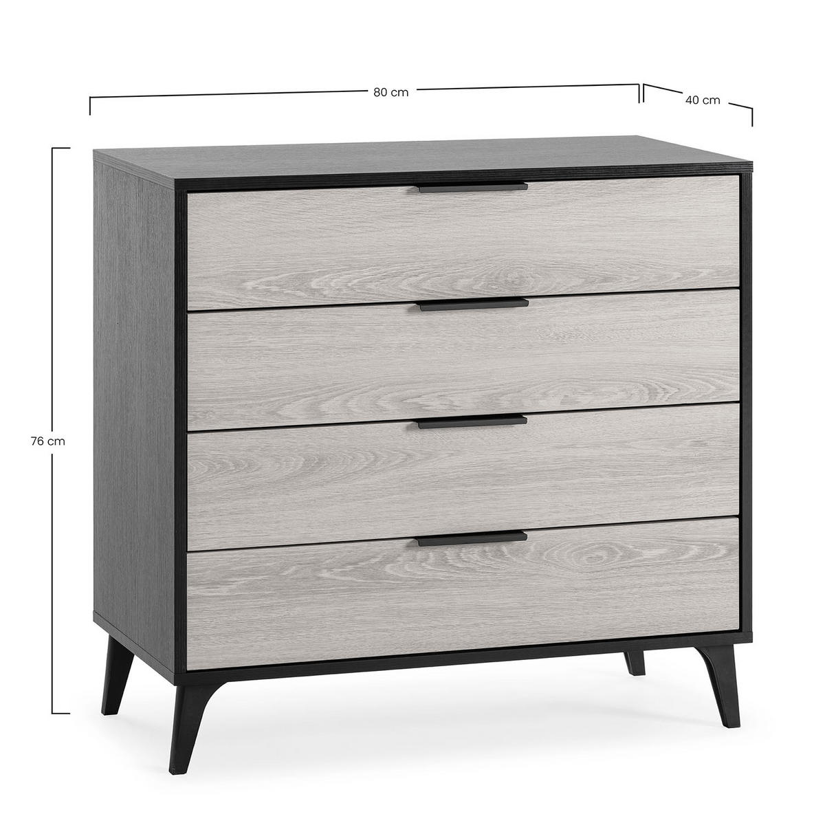 KOMMODE 80/76/40 Kalma Schwarz/Eichenfarbe - Schwarz, Holzwerkstoff (80/76/40cm)