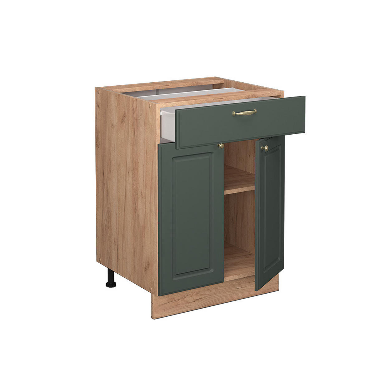 KÜCHENUNTERSCHRANK Fame-Line Grün-Gold Landhaus 60 cm mit Schublade ohne AP - Eiche Wotan/Grün, Holzwerkstoff (60/82/51.6cm) - Vicco