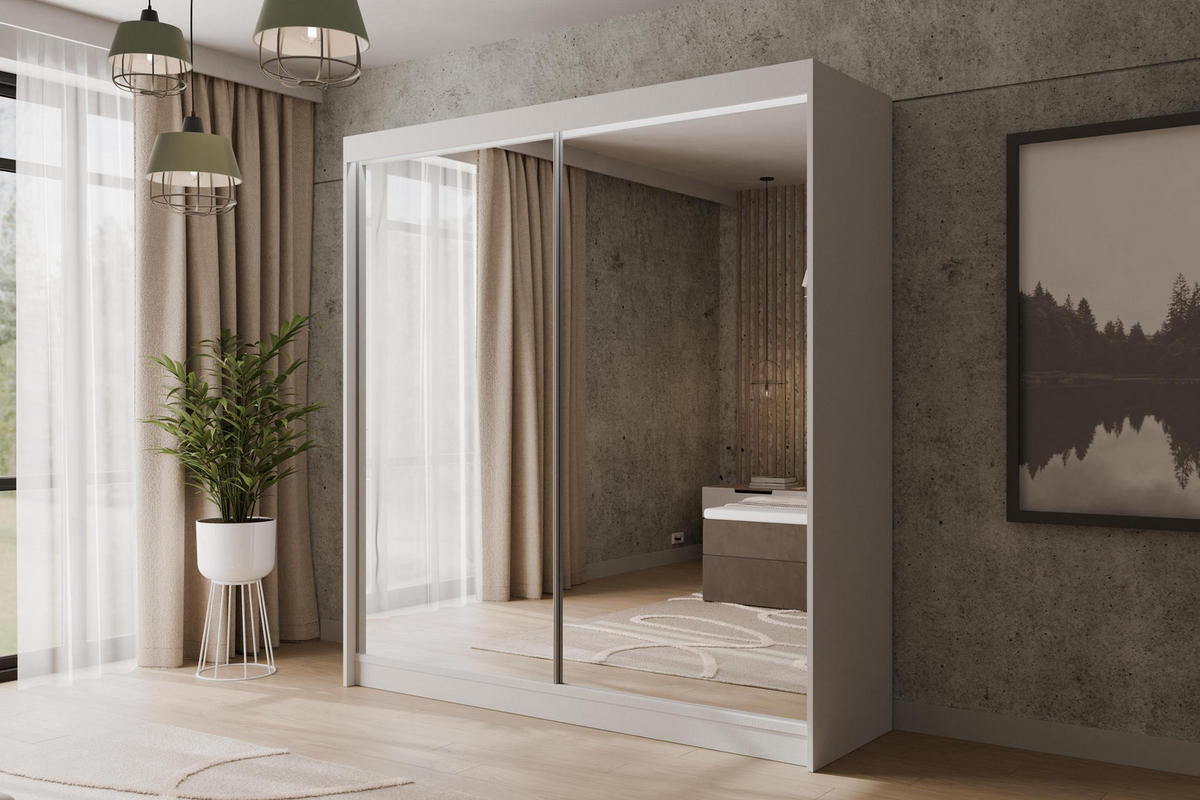 KLEIDERSCHRANK AMOHA mit LED - 200 cm - Weiß - Weiß, Holzwerkstoff (200/215/61cm) - ALTDECOR