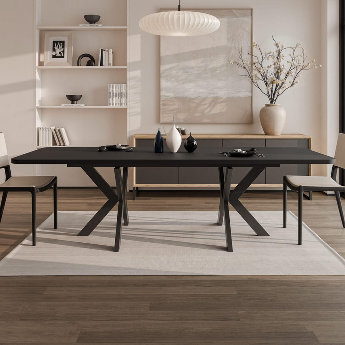AUSZIEHTISCH DANTON 200/100/76 cm, Schwarz - Schwarz, Holzwerkstoff/Metall (100/200/76cm) - Idohome