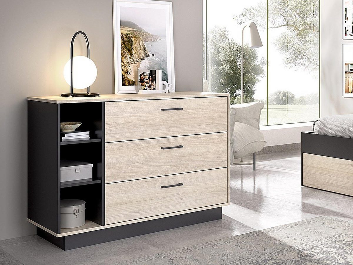 KOMMODE - 118.5 cm x 40 cm - holz - anthrazitgrau, naturfarben hell Leandre - Anthrazit/Naturfarben, Holz (118/80/40cm) - Vente-Unique