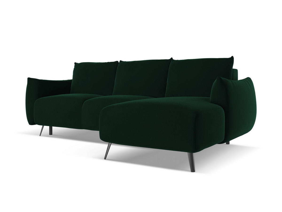 ECKSOFA mit Schlaffunktion Samt Stoff Grün - Dunkelgrün/Schwarz, Textil/Metall (242/162cm) - Makamii