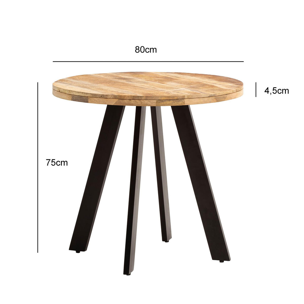 ESSZIMMERTISCH – Rund Mango Massivholz 80x80x75 cm Metallbeine Modern - Schwarz/Braun, Holz/Metall (80/80/75cm) - KADIMA DESIGN
