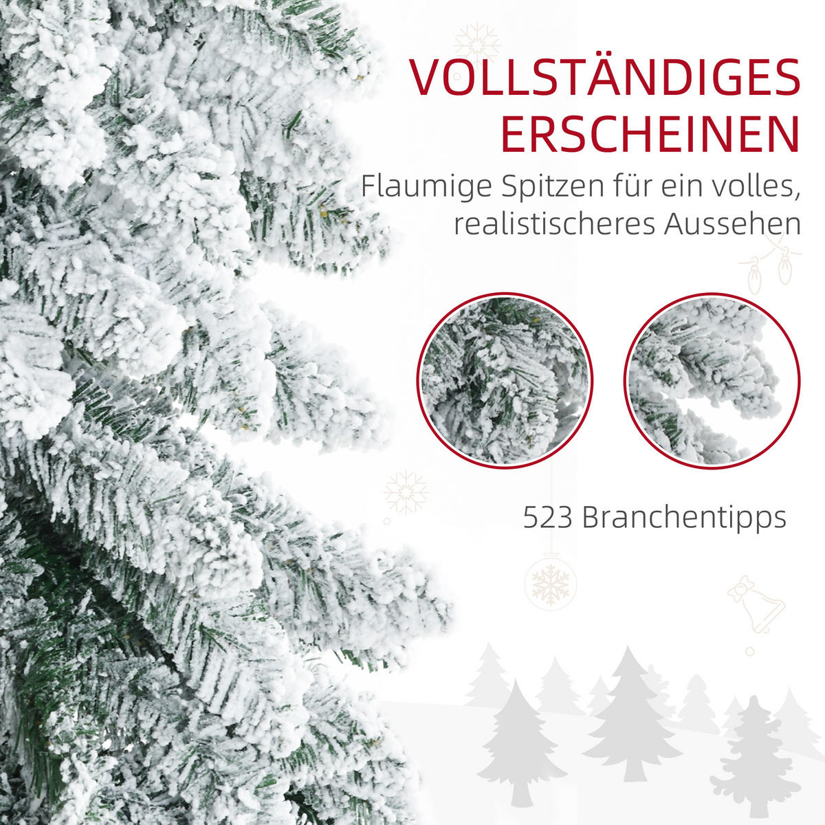 WEIHNACHTSBAUM DE-41620 180 cm, 523 Zweige, Kunstschnee, schlank - Grün, Kunststoff (180cm) - ComfortXL