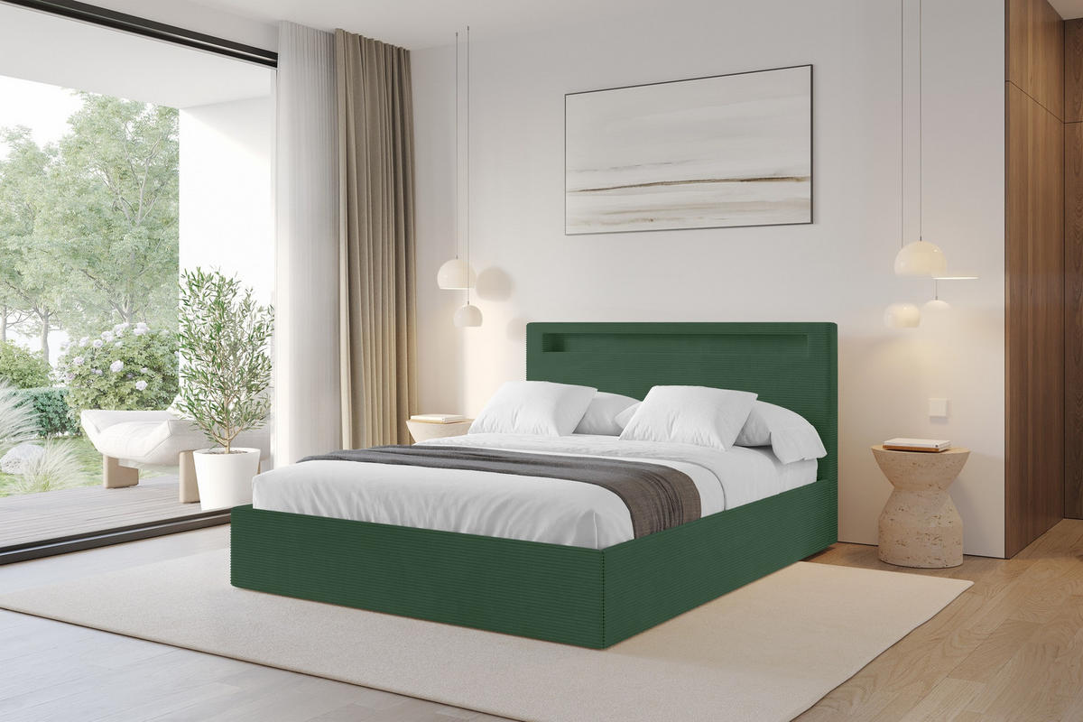 ČALOUNĚNÁ POSTEL s úložným prostorem a roštem, postel bez matrace - GOLA 180x200 Zelená - olivově zelená, kompozitní dřevo/textil (180/200cm) - ALTDECOR