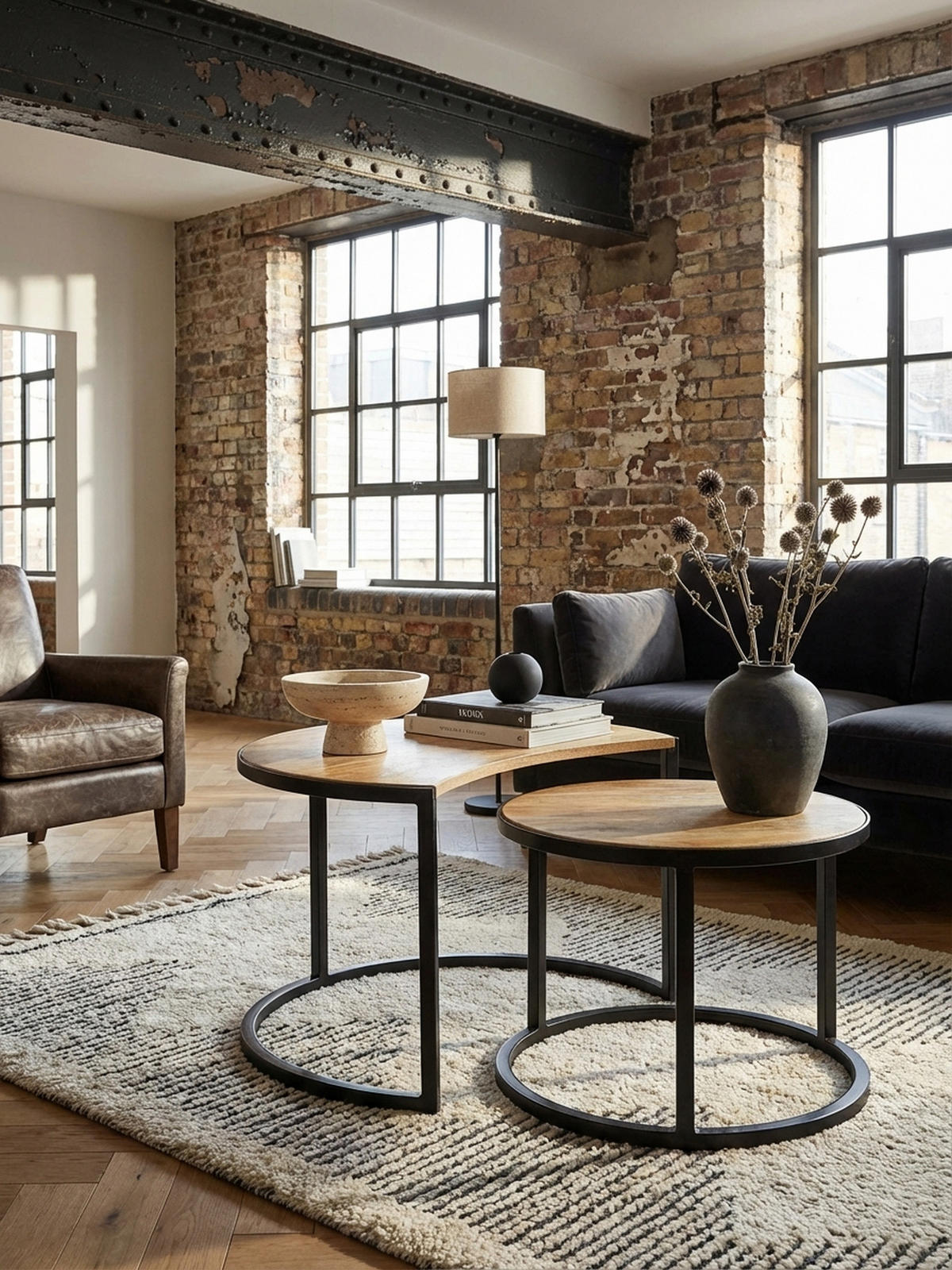 COUCHTISCH 2er Set Holz Metall Industrial Handgefertigt ESINO, Beige 60x41x41 cm - Beige/Schwarz, Holz/Metall (41/60/41cm) - KADIMA DESIGN