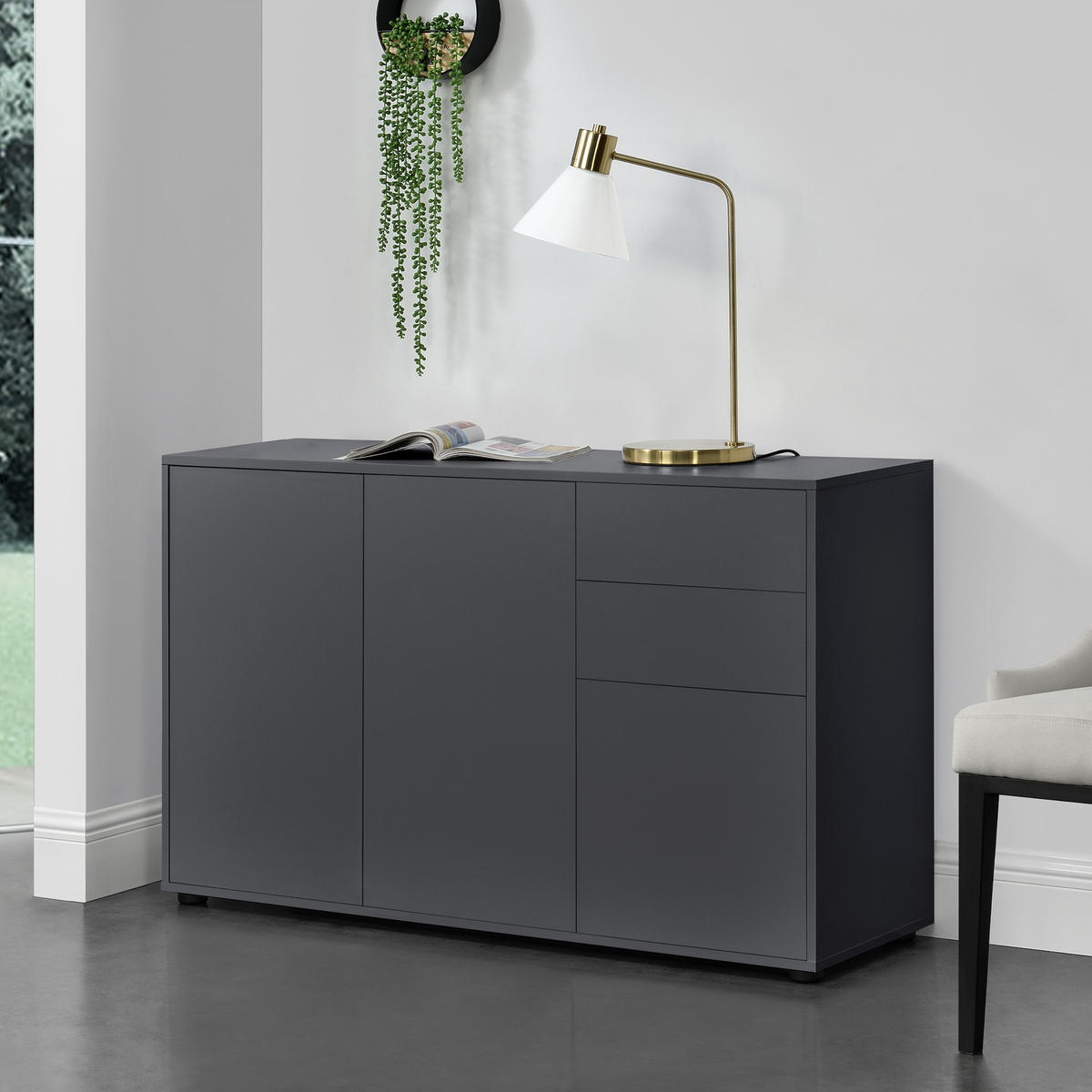 SIDEBOARD Paarl 3-türig - Dunkelgrau, Holzwerkstoff (117/74/36cm) - [en.casa]