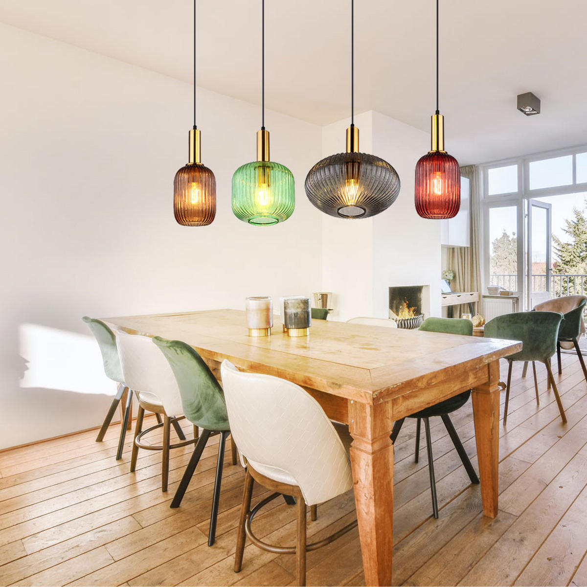 LED HÄNGELEUCHTE Metall Glas Bunt - Multicolor, Glas (115/30/120cm) - Globo Lighting