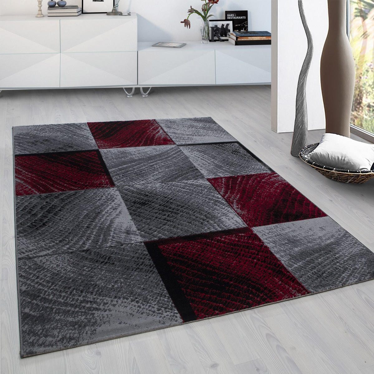 TEPPICH Kurzflor Karo-Design Polypropylen Wohnzimmer Rot Rechteckig 240x340 - Rot, Textil (240/340cm) - KADIMA DESIGN