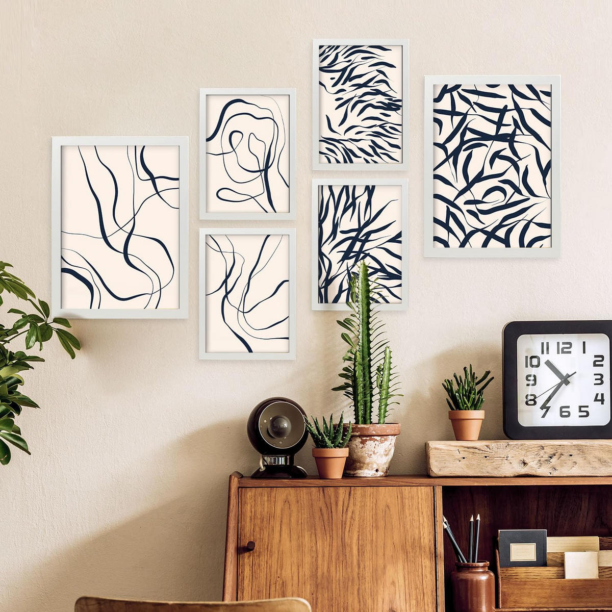 POSTER Set Mit 6 Formabstrakte Ästhetische Dekobilder Für Ihr Wohnzimmer, Schlafzimmer Oder Zuhause A3 & A4 Weißer Rahmen - Weiß, Papier (29/3cm) - Nacnic