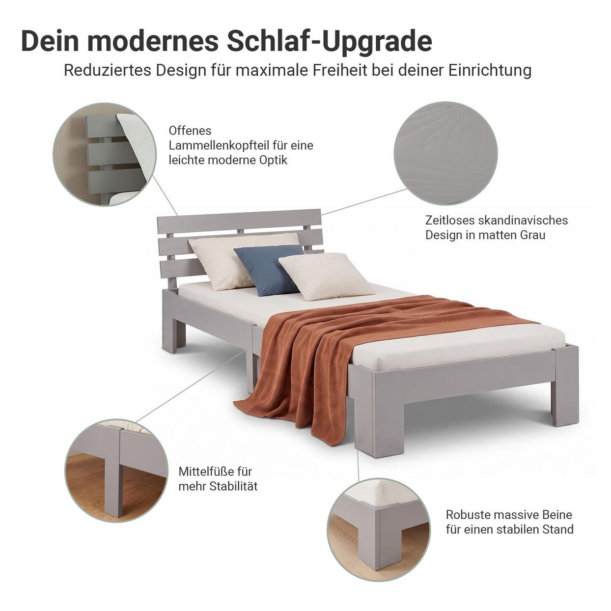 HOLZBETT Grau 90/200 cm Jugendbett mit Federkernmatratze - Grau, Holz (90/200cm) - Homestyle4u