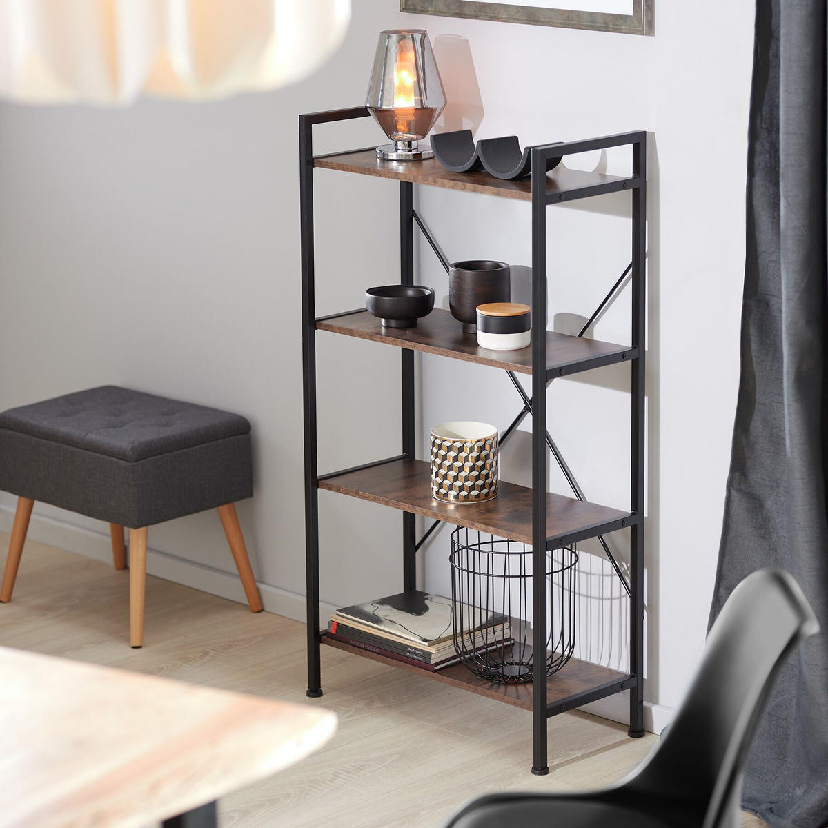 REGAL Leeds,inklusive Kippschutz, 67,5 x 31,5 x 121,5 cm,Industrial Holz dunkel, rustikal - Rostfarben, Holz (31.5/121.5/67.5cm) - tectake
