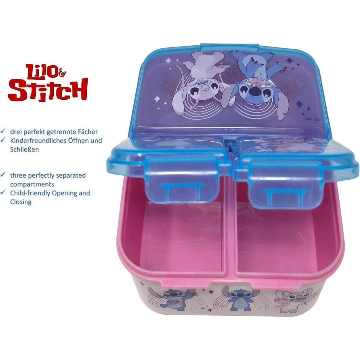 BROTDOSE mit 3 Fächern Lilo & Stitch BPA frei 18 cm - Multicolor, Kunststoff (18/7/18cm)