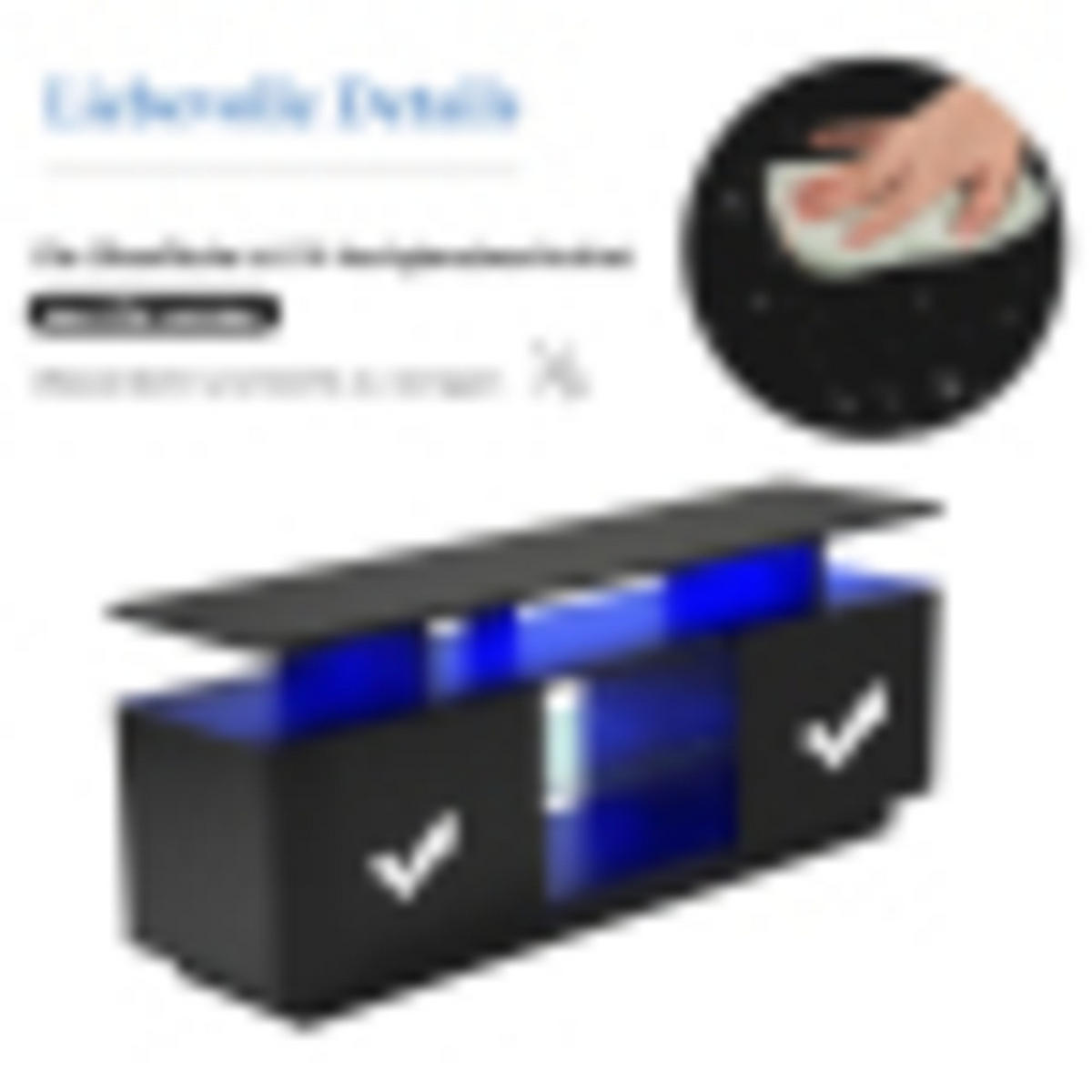 TV-SCHRANK Schwarz mit Hochglanz-Türen, appgesteuerter LED-Beleuchtung und offenem Stauraum 140 × 35 × 55 cm - Schwarz, Holzwerkstoff (140/55/35cm) - Luhomfu