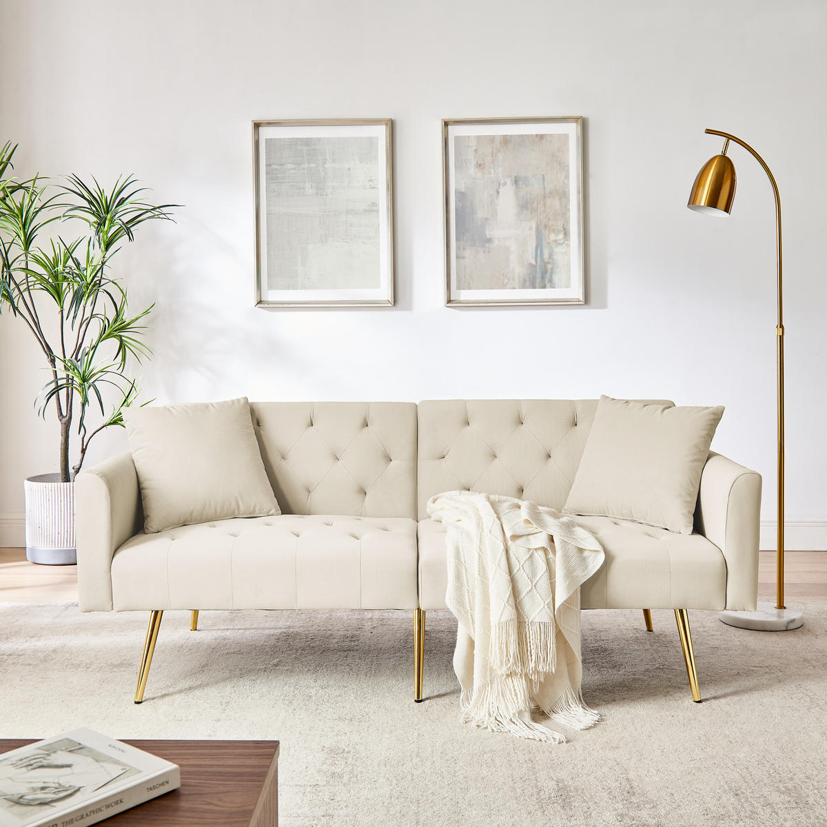 SCHLAFSOFA 177/78/74 cm in Beige Samt mit Aufbewahrungstasche - Beige, Textil (78/74/177cm) - Oxeza