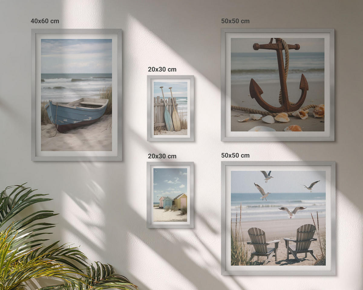 WANDBILDER 5er Set - 50x50 cm & 20x30 cm & 40x60 cm Silberner Rahmen - Abstrakte Pflanzenmotive - Silberfarben, Kunststoff (40/60cm) - ArtPrintCave