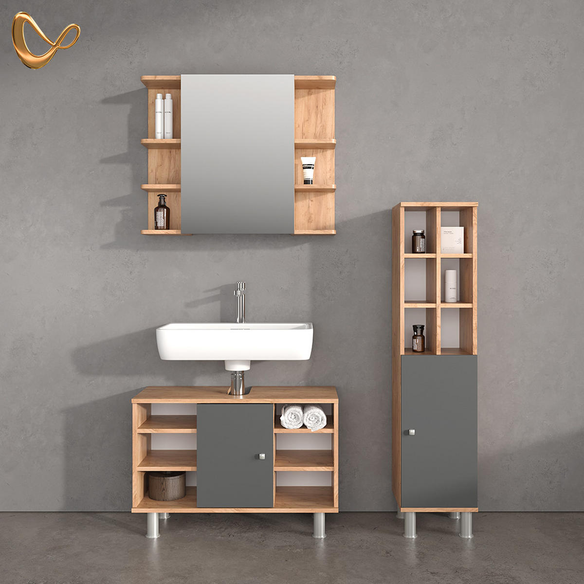 MIDISCHRANK Fucino Anthrazit 30 x 130.6 cm große Tür - Anthrazit, Holzwerkstoff (30/130.6/30cm) - Livinity®