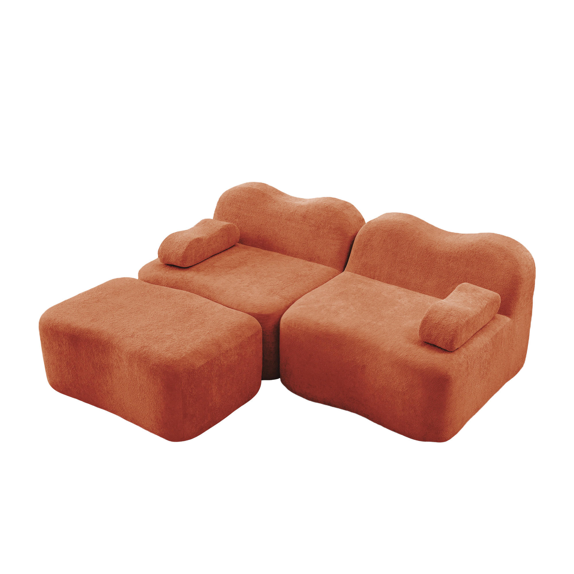 2-SITZER ECKSOFA Samt Orange mit Hocker - Orange, Textil (192/167cm) - WISHDOR