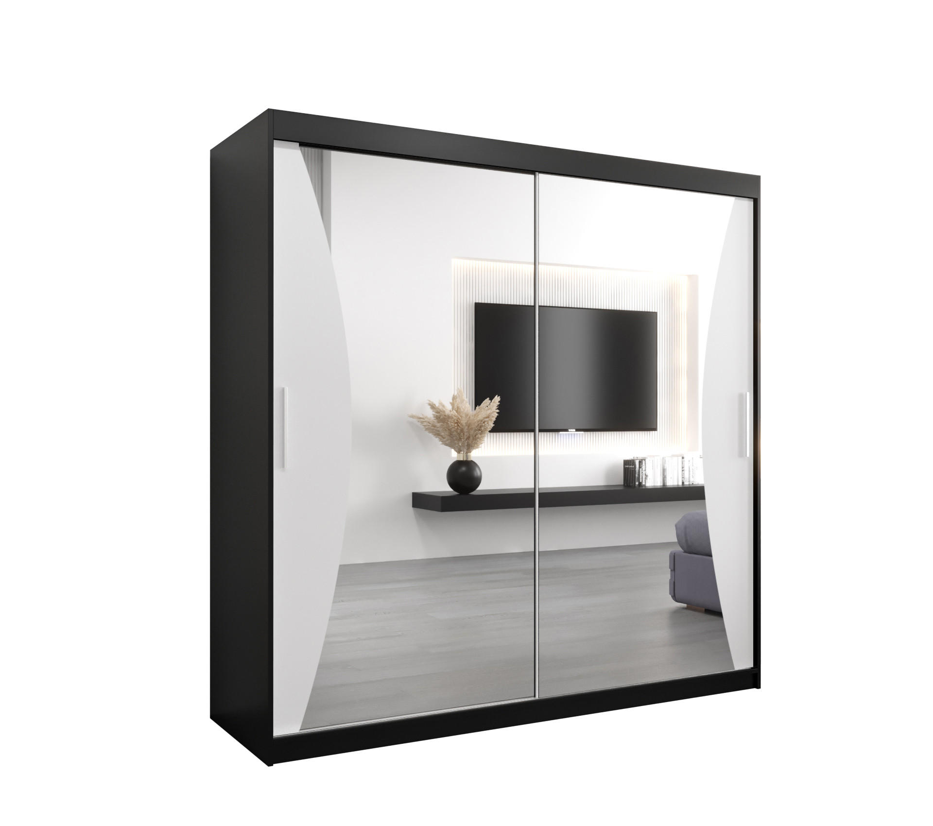 SCHWEBETÜRENSCHRANK 200/200/62 2-türig - Silberfarben/Schwarz, Holz/Kunststoff (200/200/62cm) - Abiks Möbel