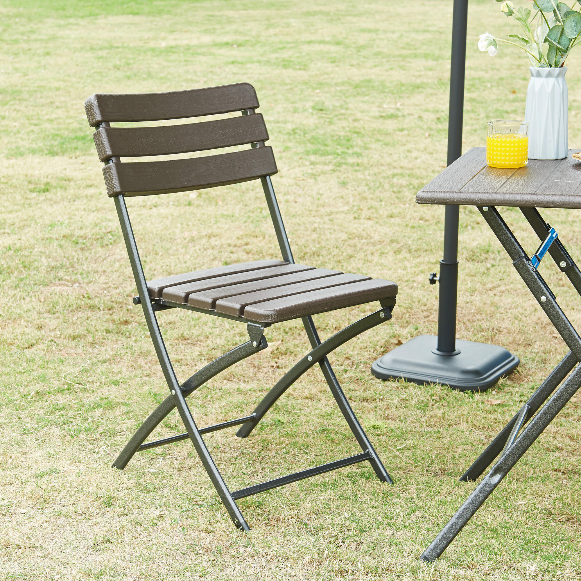 KLAPPSTUHL-SET 2 TLG. Lillestrøm - Dunkelbraun, Kunststoff/Metall (46/81/58cm) - [en.casa]