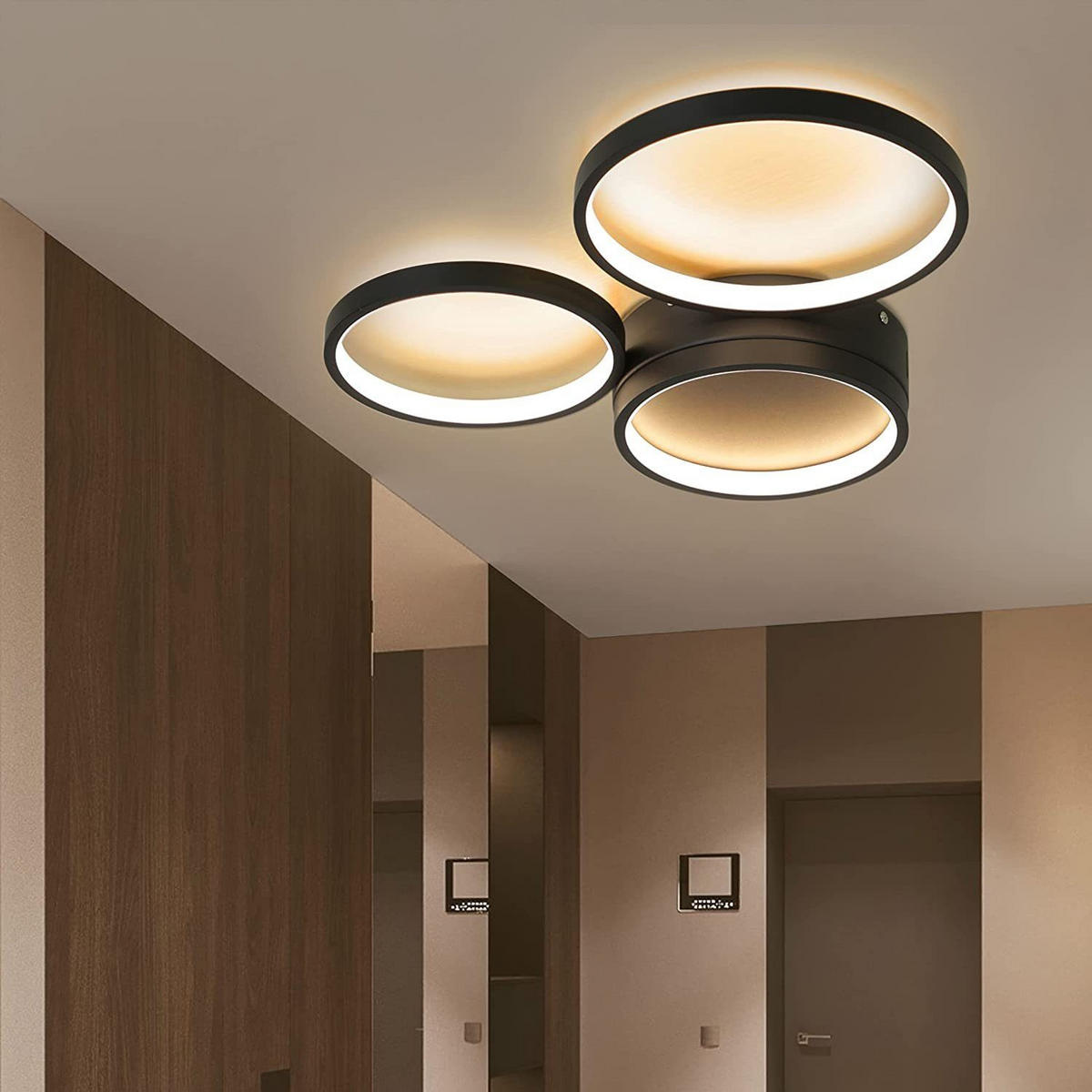 LED-DECKENLEUCHTE Dreiring 43.5/35.5/6 cm - Schwarz, Metall (43.5/35.5/6cm) - Nettlife