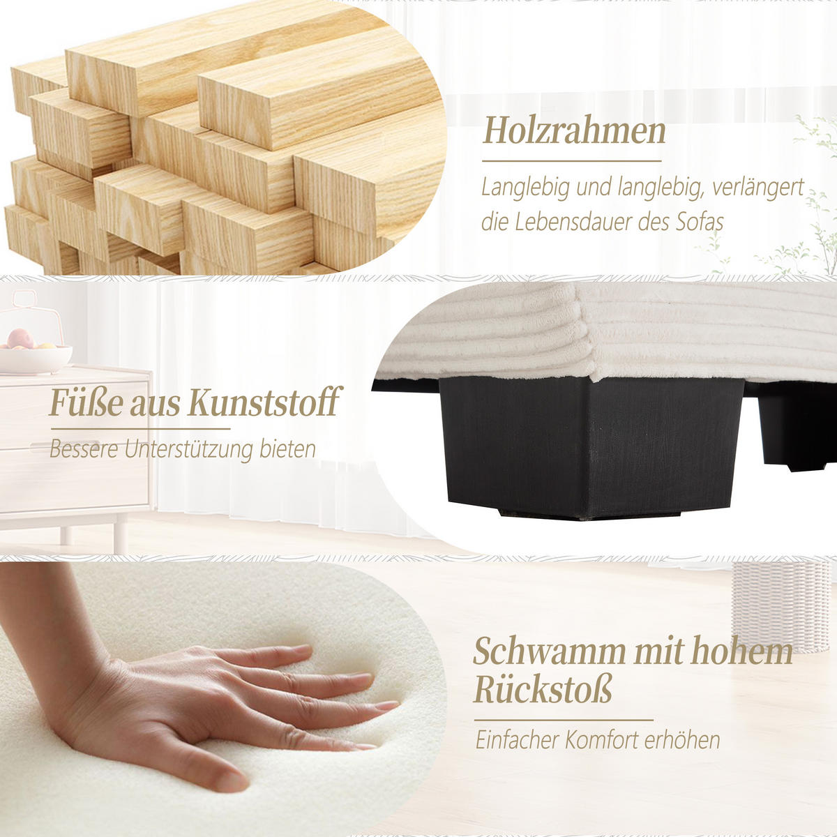 2-SITZER Sofa Samt mit ultratiefem Sitz und Kissen 224/81/81 cm Beige - Beige, Textil (81/224/81cm) - Redom