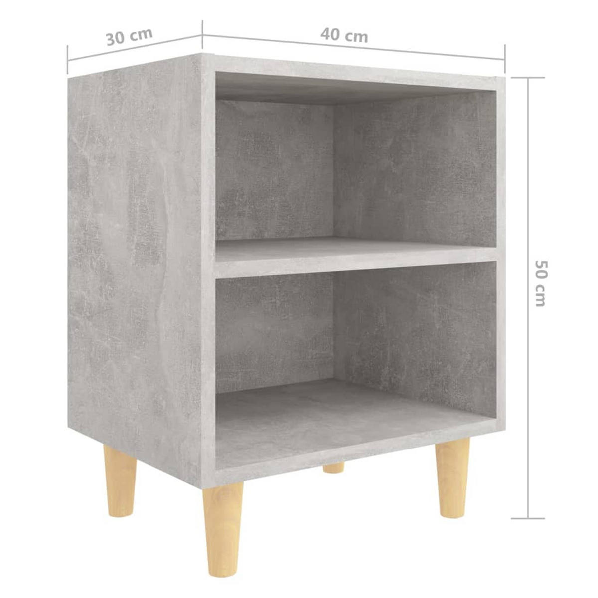 NACHTTISCH mit Massivholz-Beinen 40/30/50 cm in Betongrau - Hellgrau/Braun, Holz (40/50/30cm) - vidaXL