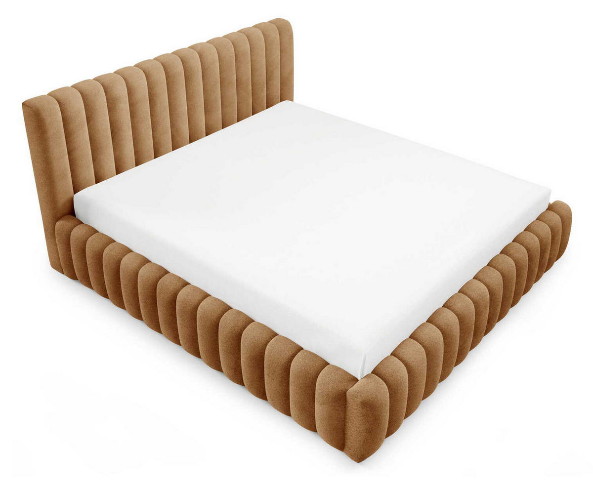 DOPPELBETT Bouclé 160x200 Livia mit Mettalllattenrost, Bettkasten, Orange - Orange, Holz/Textil (160/200cm) - Emporius