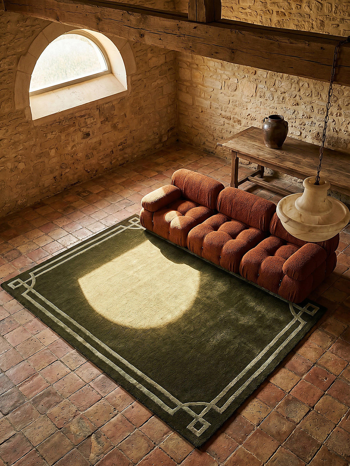 TEPPICH Kurzflor im Art-Déco-Stil, Klassische Bordüre, Wohnzimmer Grün Rechteckig 200x290 - Grün, Textil (290/200cm) - KADIMA DESIGN
