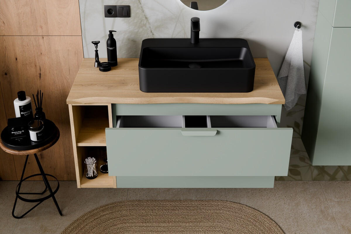 WASCHBECKENUNTERSCHRANK 120 cm 4 Teile - Aster Green A BM416 in Grün Matt - Eichefarben/Grün, Holz (120/52.2/46cm)