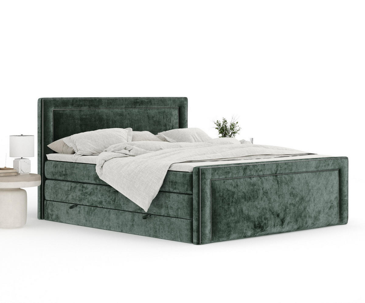 BOXSPRINGBETT Luxora Grün 160/200 cm - Schwarz/Grün, Holz/Holzwerkstoff (160/200cm) - Maison de Reve