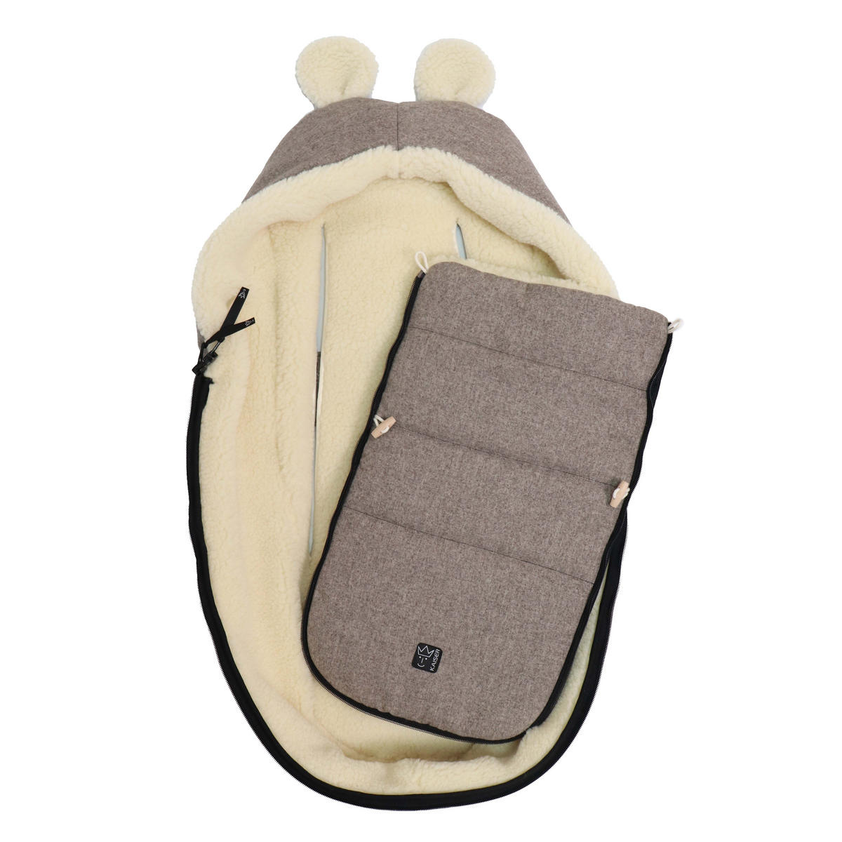 BABYSCHALENFUSSSACK Hoody Maus Wool, pepper brown - Hellbraun, Naturmaterialien (40/12/84cm) - Kaiserbaby