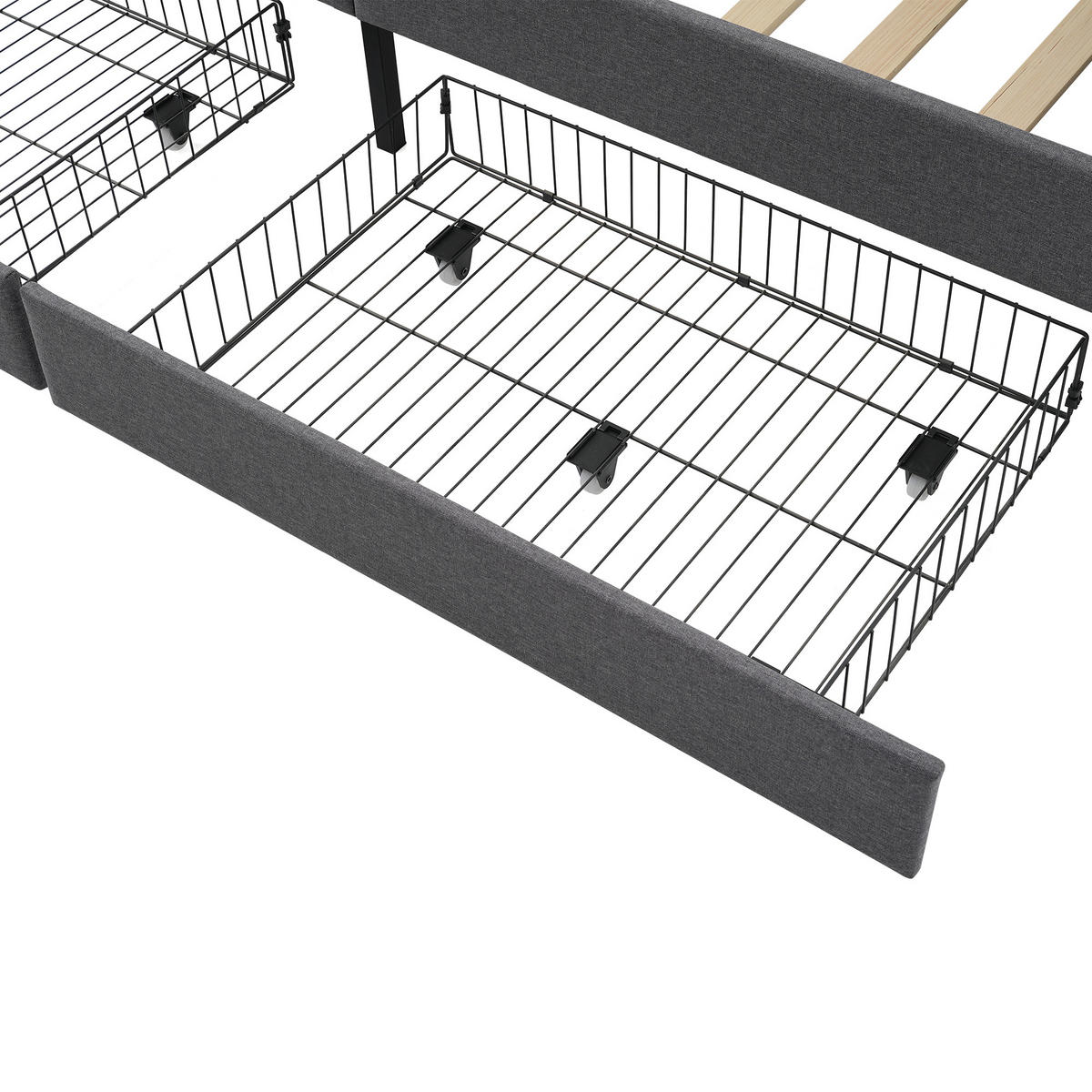 POLSTERBETT 90/200 cm mit 2 Schubladen, USB/Type-C & getufteter Lehne, Grau - Grau, Textil (90/200cm) - Redom