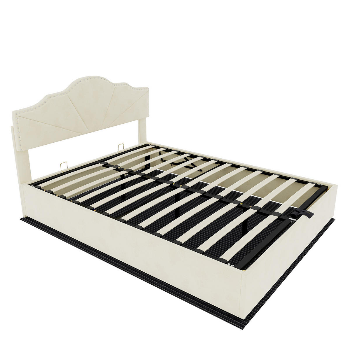 BETT mit Bettkasten 160x200 cm Stoff Beige - Beige, Metall (160/200cm) - Meubliv