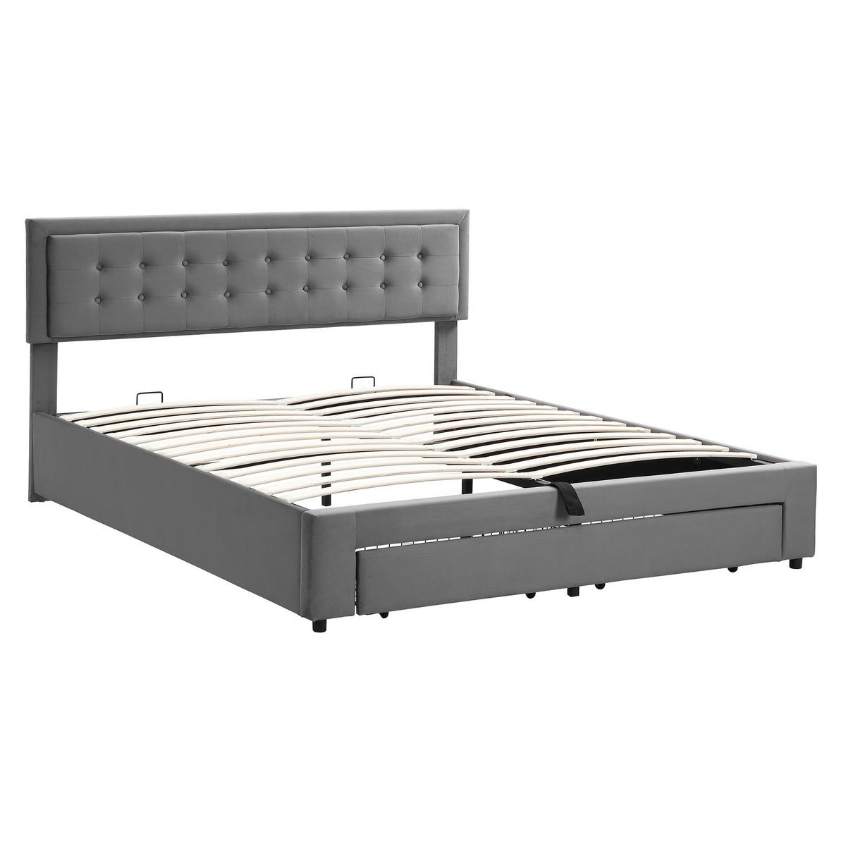 BETT mit Stauraum 160x200 cm Samt Grau - Grau, Metall (160/200cm) - Meubliv